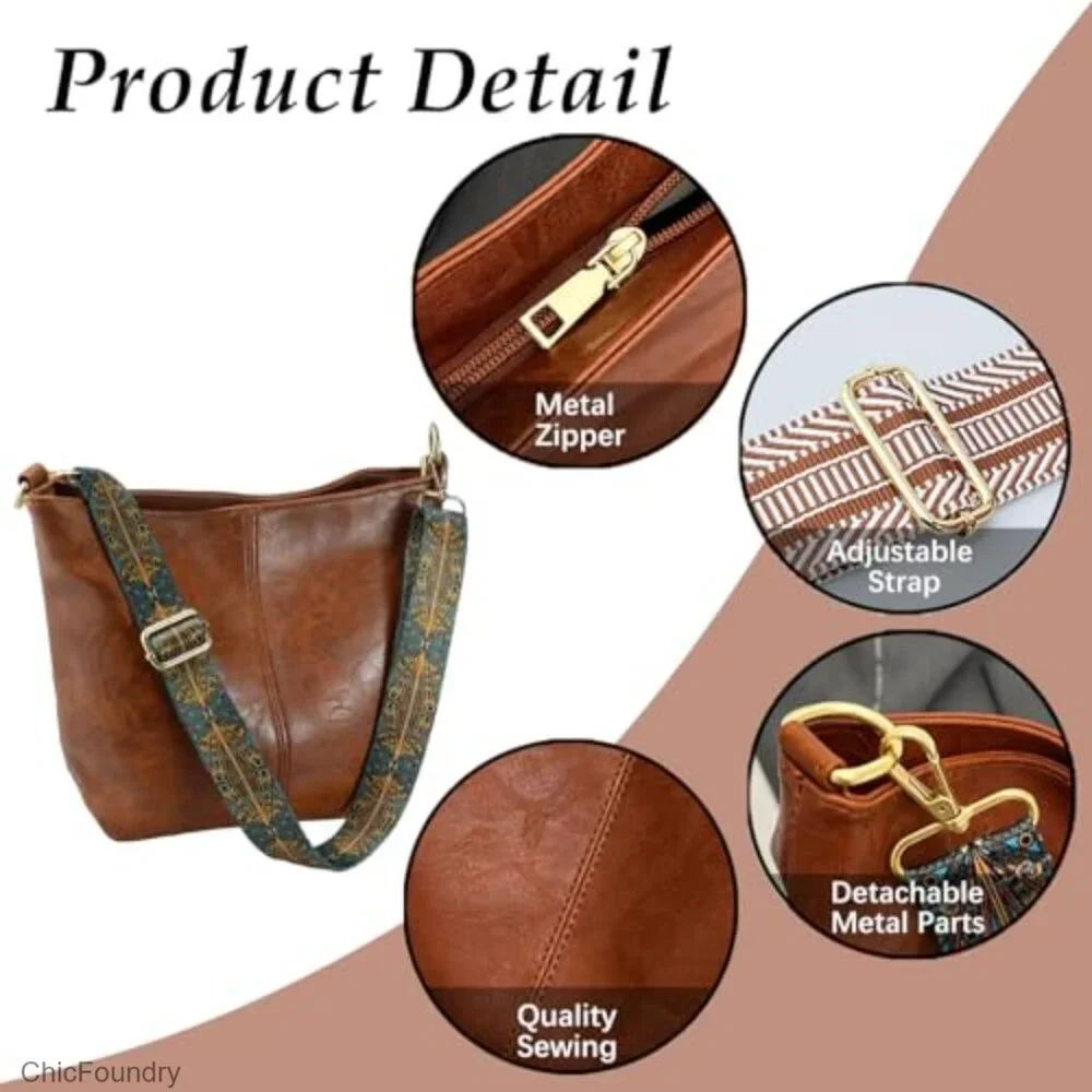 Vegan Leather Crossbody Hobo Bag with Zipper, Large Capacity Shoulder Purse